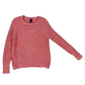 NWOT GAP Sweater S Red-White Speckle Long-Slv Slit-Side Thick Crewneck Cotton